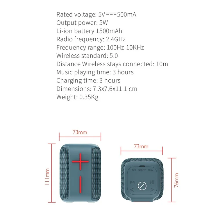 Portable Outdoor Rechargeable Waterproof Bluetooth Speaker FM Radio Wireless Music Subwoofer - Black