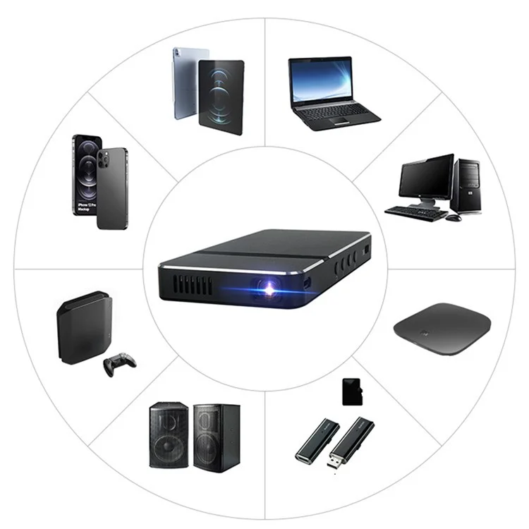 Mini Smart Projector Video Projection Home Theater Outdoor Camping Portable Projector with Power Bank Function - UK Plug