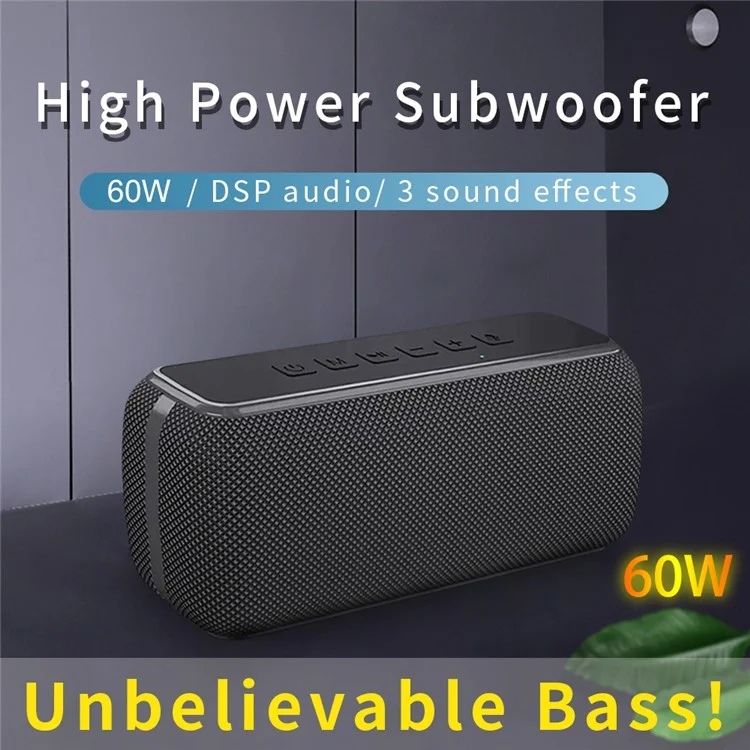 60W Wireless Bluetooth 5.0 Bass Speaker Rechargeable Waterproof Subwoofer - Black