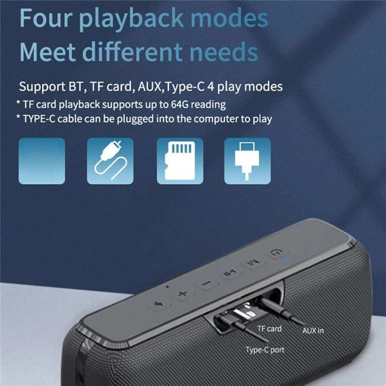 60W Wireless Bluetooth 5.0 Bass Speaker Rechargeable Waterproof Subwoofer - Black