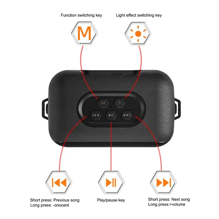 Portable Rechargeable Bluetooth Speaker FM Radio RGB Light Wireless Music Subwoofer - Black