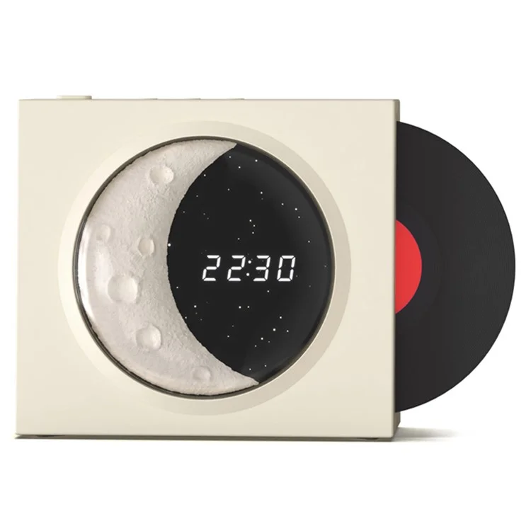 Vinyle Plate Moon Style Alarm Clock Bluetooth Speaker Stereo Sound Wireless Subwoofer - White
