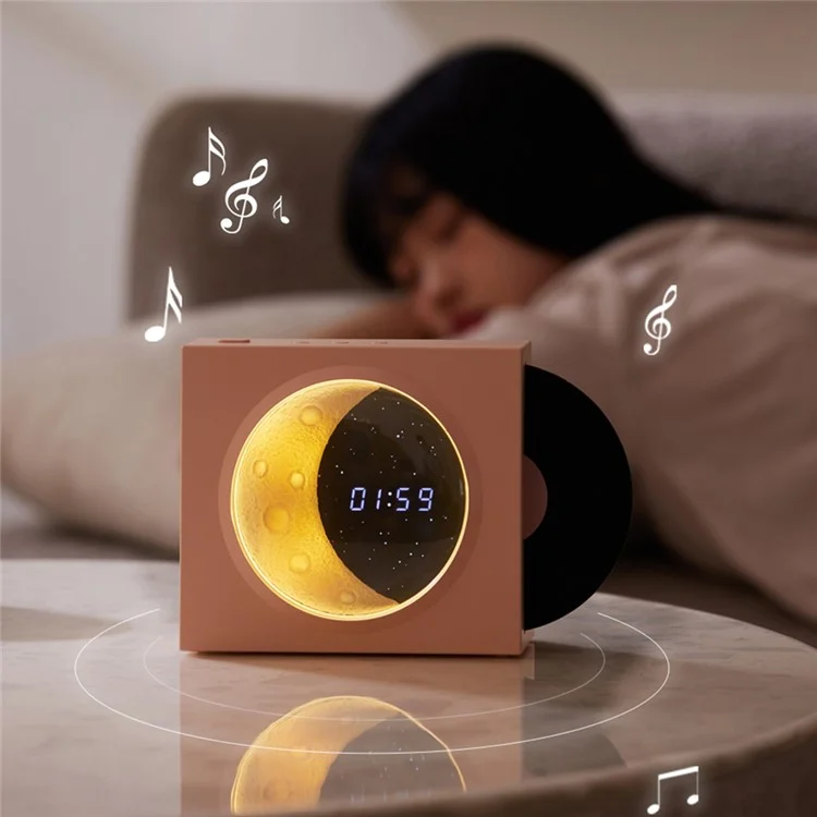 Vinyle Plate Moon Style Alarm Clock Bluetooth Speaker Stereo Sound Wireless Subwoofer - White