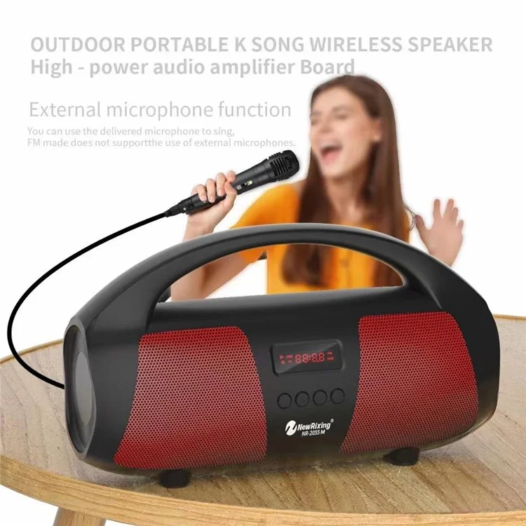 Portable TWS Bluetooth Speaker FM Radio Wireless Stereo Subwoofer with Microphone - Red