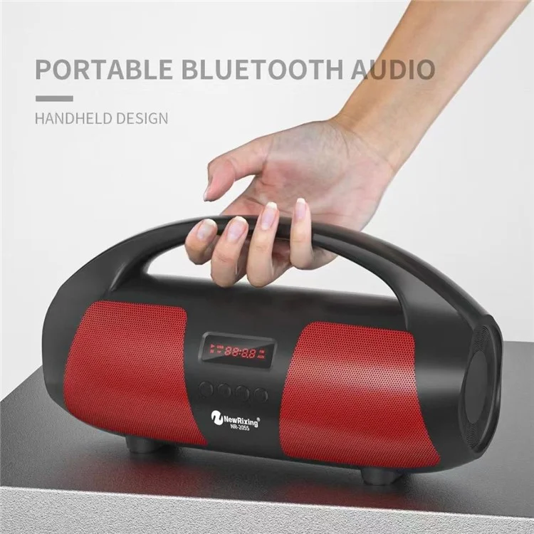 Portable TWS Bluetooth Speaker FM Radio Wireless Stereo Subwoofer with Microphone - Red