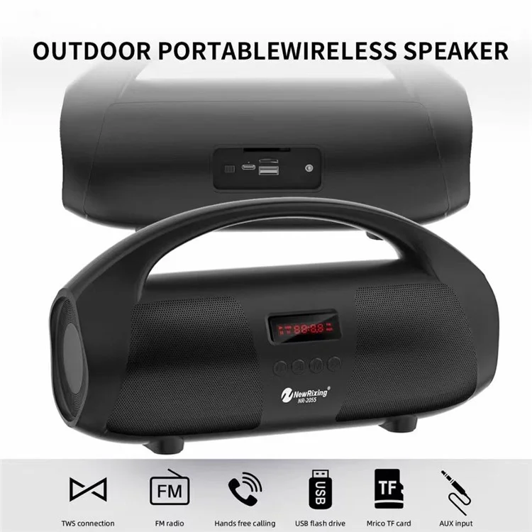 Portable TWS Bluetooth Speaker FM Radio Wireless Stereo Subwoofer with Microphone - Red