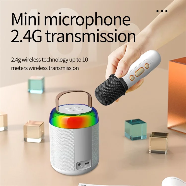 Colorful Light Mini Karaoke Machine Portable Bluetooth Speaker with 2 Wireless Microphones - Pink