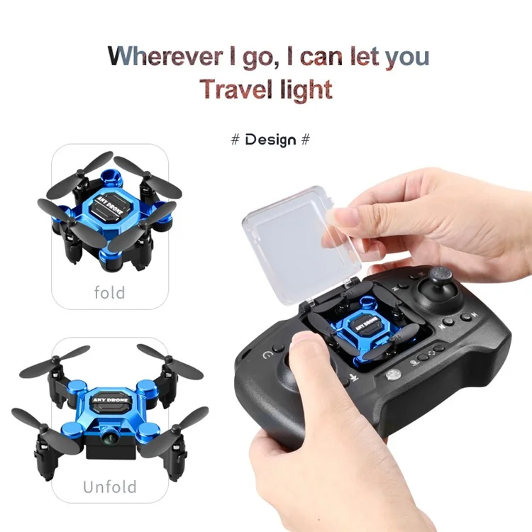 Folding Mini Aircraft Aerial Photography 4K HD Drone Portable 2.4GHz WiFi RC Airplane Toy with 120-Degree Wide-Angle Lens - Blue