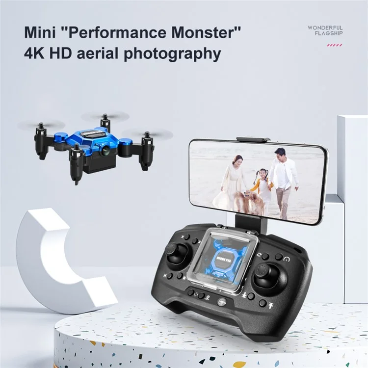 Folding Mini Aircraft Aerial Photography 4K HD Drone Portable 2.4GHz WiFi RC Airplane Toy with 120-Degree Wide-Angle Lens - Blue