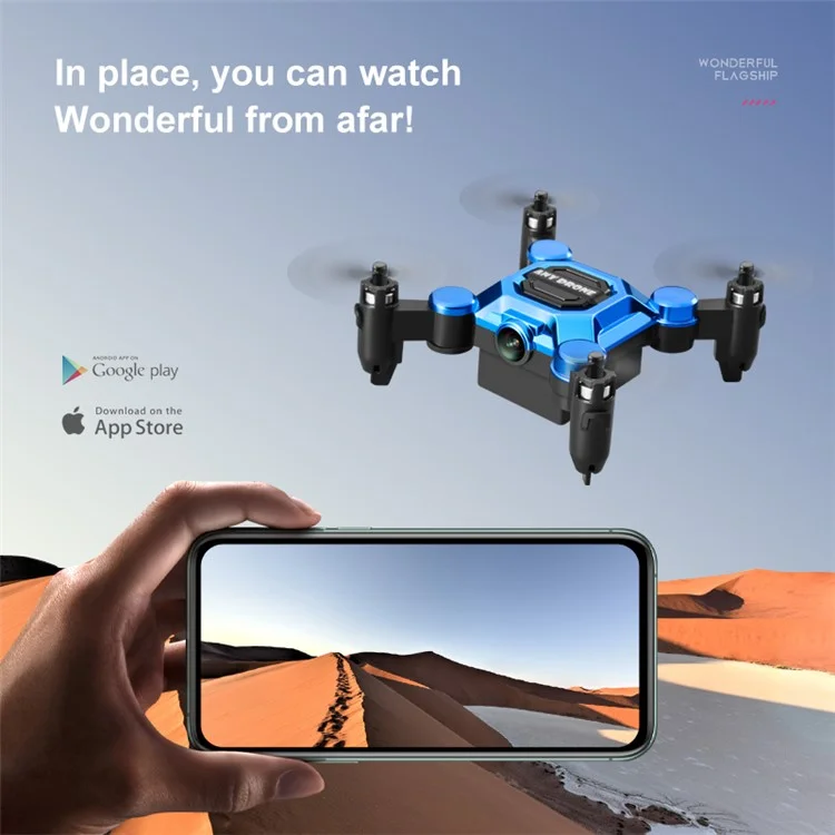 Folding Mini Aircraft Aerial Photography 4K HD Drone Portable 2.4GHz WiFi RC Airplane Toy with 120-Degree Wide-Angle Lens - Blue