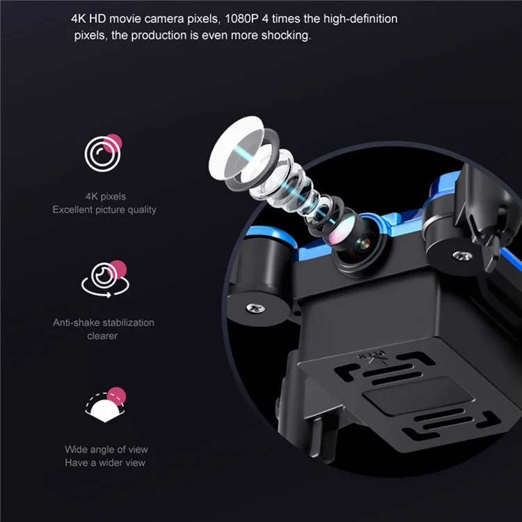 Folding Mini Aircraft Aerial Photography 4K HD Drone Portable 2.4GHz WiFi RC Airplane Toy with 120-Degree Wide-Angle Lens - Blue