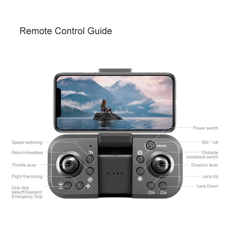Dual Camera Quadcopter Drone with Optical Flow Positioning Three-sided Obstacle Avoidance, 1 Battery - Black